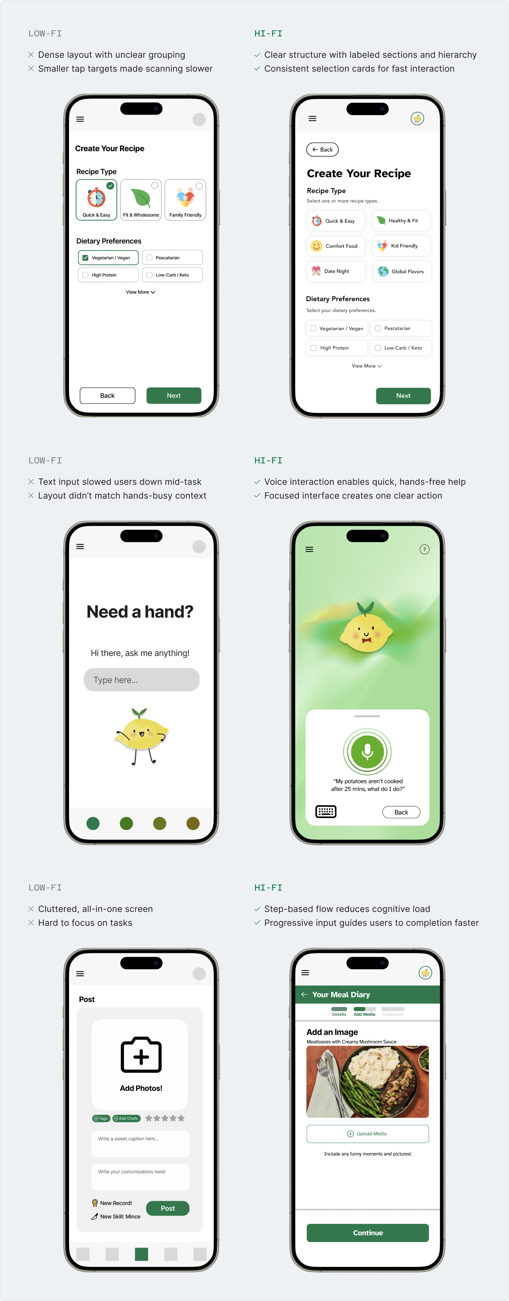 HelloFresh design iteration comparisons
