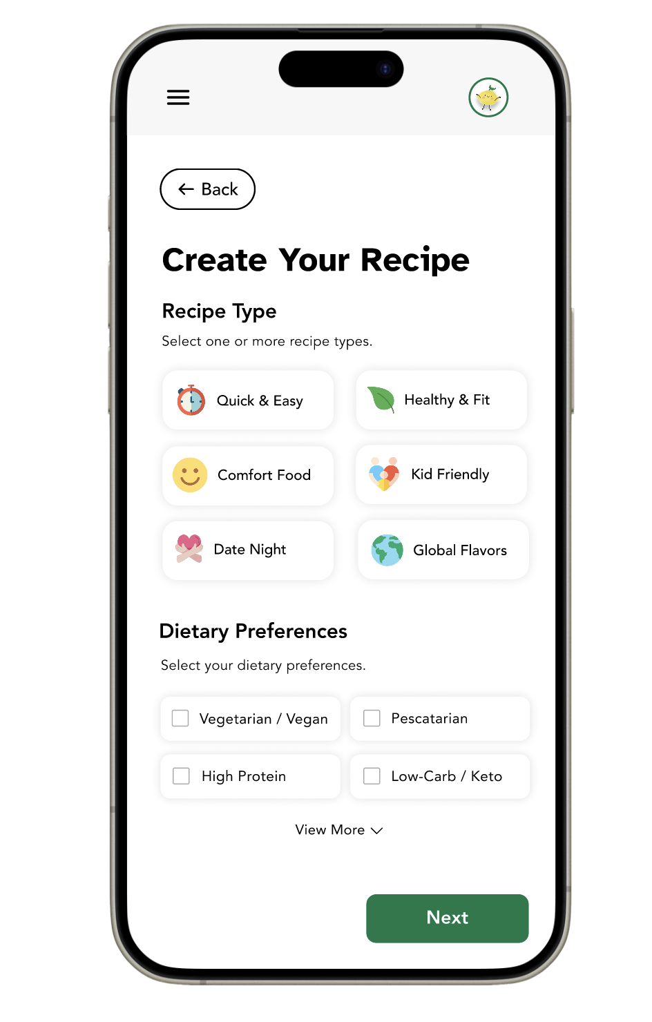 High-fidelity recipe preference flow
