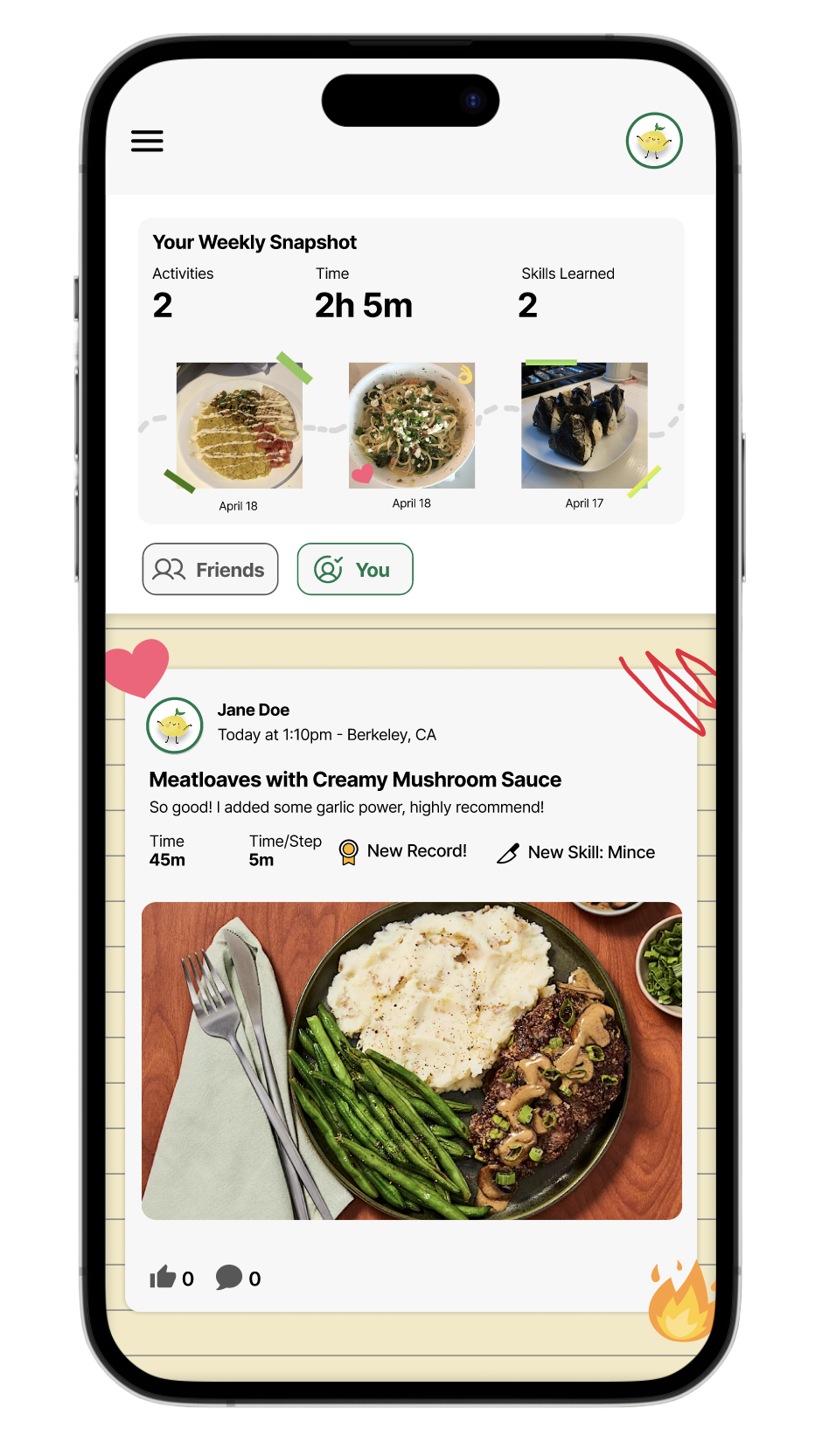 HelloFresh meal diary interface