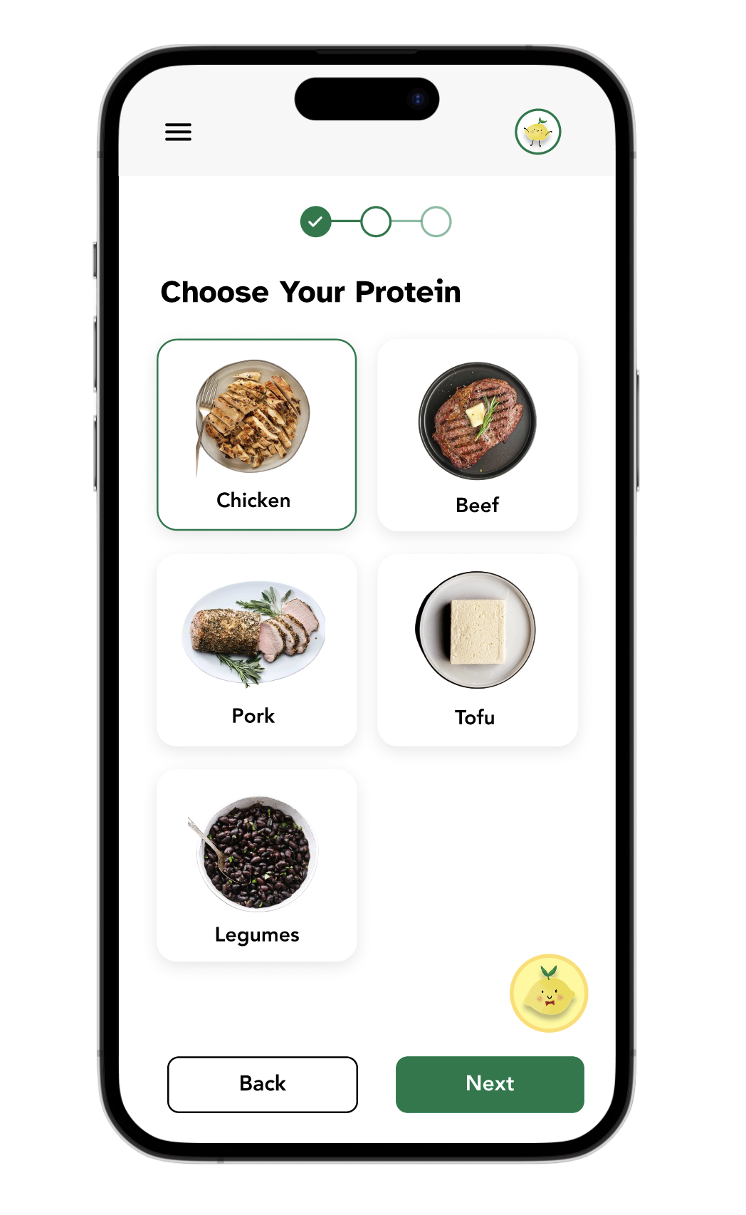 MyFresh meal personalization interface