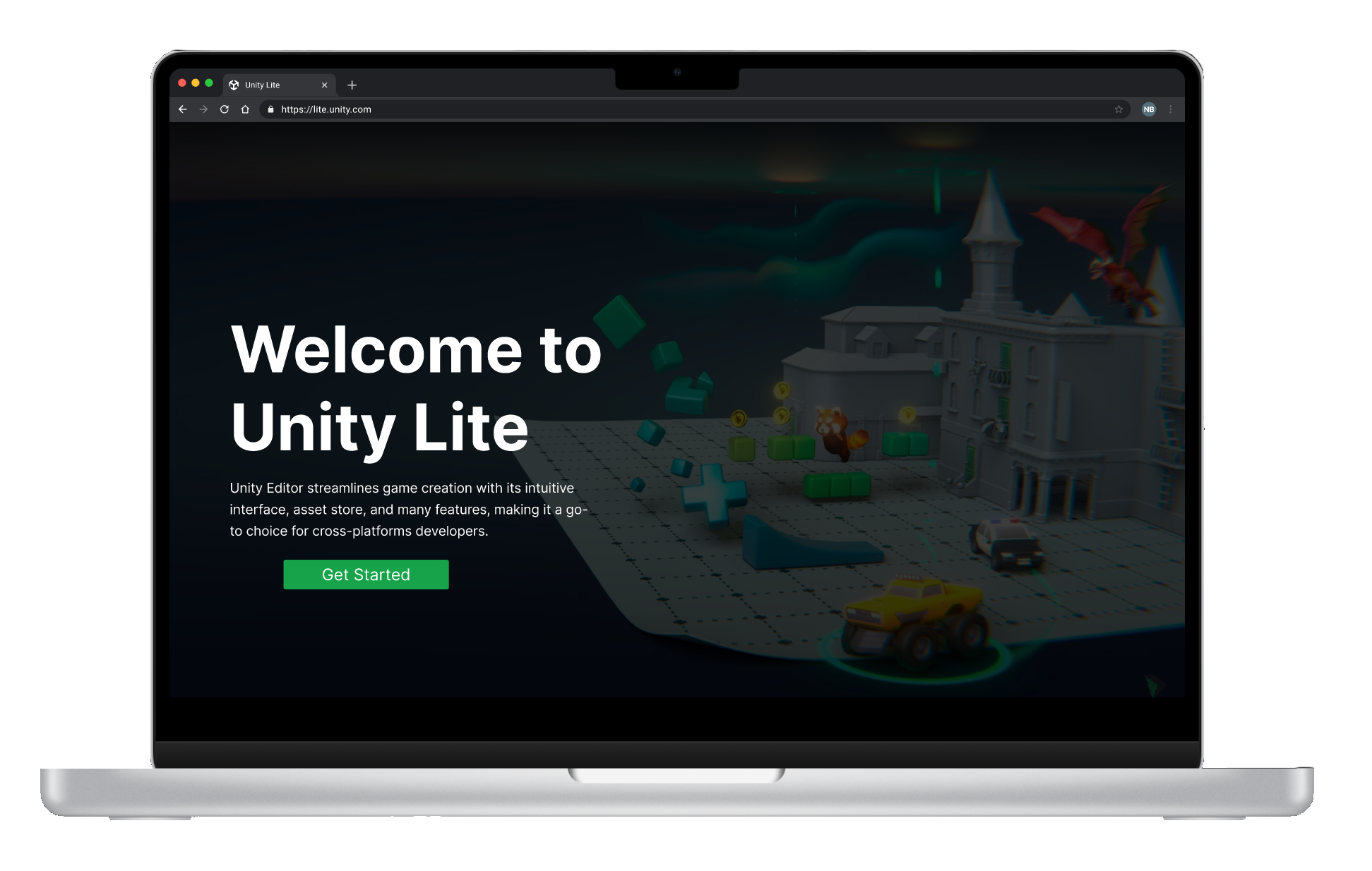 Unity Lite shown on a laptop